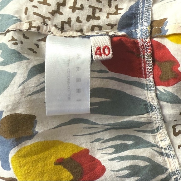 MARNI Tulip Print‎ Cutout Ruched Tie Neck Cap Sleeve Tier Ruffle Babydoll Top S - Picture 4 of 4